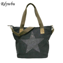 Rdywbu BIG STAR STUDDED GLITTER CANVAS HANDBAG - Multifunctional Sequined Travel Tote Shoulder Bag Diamonds Vintage Bolsos