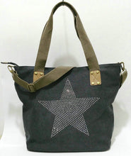 Rdywbu BIG STAR STUDDED GLITTER CANVAS HANDBAG - Multifunctional Sequined Travel Tote Shoulder Bag Diamonds Vintage Bolsos
