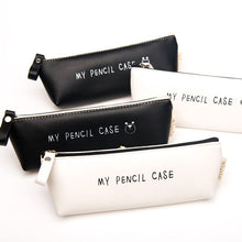 Kawaii Cartoon Triangle My Pencil Case Classical Black and White Color Waterproof Pu Leather School Stationery Pen Bag