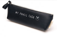 Kawaii Cartoon Triangle My Pencil Case Classical Black and White Color Waterproof Pu Leather School Stationery Pen Bag