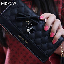 Ladies Leather Wallet Bow Women Wallets And Purses Female Large Zipper Long Vintage High Quality Leather Credit Card Lady