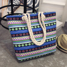 Summer Women Canvas bohemian style striped Shoulder Beach Bag Female Casual Tote Shopping Big Bag floral Messenger Bags