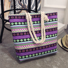 Summer Women Canvas bohemian style striped Shoulder Beach Bag Female Casual Tote Shopping Big Bag floral Messenger Bags