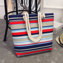 Summer Women Canvas bohemian style striped Shoulder Beach Bag Female Casual Tote Shopping Big Bag floral Messenger Bags