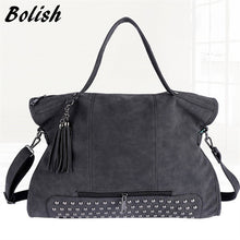 Bolish Rivet Vintage PU Leather Female Handbag Fashion Tassel Messenger Bag Women Shoulder Bag Larger Top-Handle Bags Travel Bag