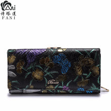 FANI Women Wallets Fashion Flower Print Genuine Leather Wallets luxury Womens Wallets And Purses Multi-function Hasp Purse