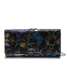 FANI Women Wallets Fashion Flower Print Genuine Leather Wallets luxury Womens Wallets And Purses Multi-function Hasp Purse