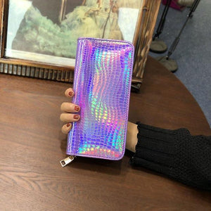 AOEO Hologram Wallet Female Clutch Long Holographic Ladies Bag Girl With Zipper Coin Purse Card Id Holders Women Wallets Handy