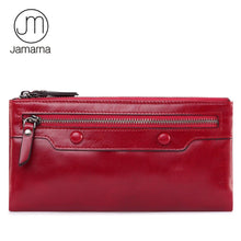 Jamarna Wallet for Women Genuine Leather Purse Long Wristlet Clutch Red Wallet Coin Female Purse Phone Holder Double Zipper