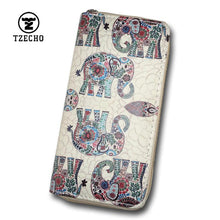TZECHO Zipper Around Womens Wallets PU Print Animal Long Organizer Femal Purses Coin Pocket Credit Card Holder Ladies Clutch Bag
