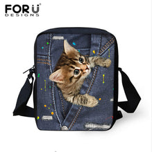 FORUDESIGNS Women Messenger Bags 3D Denim Animal Shoulder Bag Handbags Cute Cat Messenger Bags Children Crossbody Bag for Girls