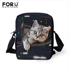 FORUDESIGNS Women Messenger Bags 3D Denim Animal Shoulder Bag Handbags Cute Cat Messenger Bags Children Crossbody Bag for Girls