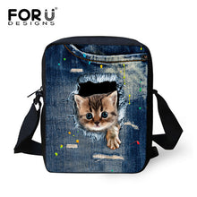 FORUDESIGNS Women Messenger Bags 3D Denim Animal Shoulder Bag Handbags Cute Cat Messenger Bags Children Crossbody Bag for Girls