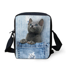 FORUDESIGNS Women Messenger Bags 3D Denim Animal Shoulder Bag Handbags Cute Cat Messenger Bags Children Crossbody Bag for Girls
