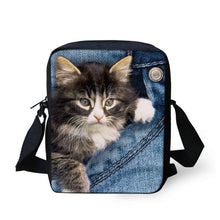 FORUDESIGNS Women Messenger Bags 3D Denim Animal Shoulder Bag Handbags Cute Cat Messenger Bags Children Crossbody Bag for Girls