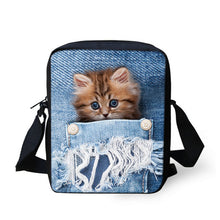 FORUDESIGNS Women Messenger Bags 3D Denim Animal Shoulder Bag Handbags Cute Cat Messenger Bags Children Crossbody Bag for Girls