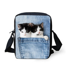 FORUDESIGNS Women Messenger Bags 3D Denim Animal Shoulder Bag Handbags Cute Cat Messenger Bags Children Crossbody Bag for Girls