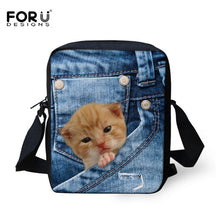 FORUDESIGNS Women Messenger Bags 3D Denim Animal Shoulder Bag Handbags Cute Cat Messenger Bags Children Crossbody Bag for Girls