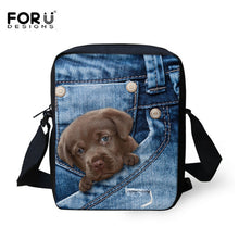 FORUDESIGNS Women Messenger Bags 3D Denim Animal Shoulder Bag Handbags Cute Cat Messenger Bags Children Crossbody Bag for Girls