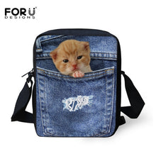 FORUDESIGNS Women Messenger Bags 3D Denim Animal Shoulder Bag Handbags Cute Cat Messenger Bags Children Crossbody Bag for Girls