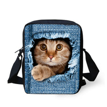 FORUDESIGNS Women Messenger Bags 3D Denim Animal Shoulder Bag Handbags Cute Cat Messenger Bags Children Crossbody Bag for Girls