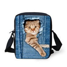 FORUDESIGNS Women Messenger Bags 3D Denim Animal Shoulder Bag Handbags Cute Cat Messenger Bags Children Crossbody Bag for Girls