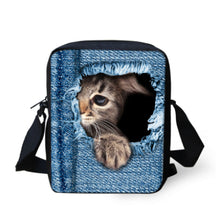 FORUDESIGNS Women Messenger Bags 3D Denim Animal Shoulder Bag Handbags Cute Cat Messenger Bags Children Crossbody Bag for Girls