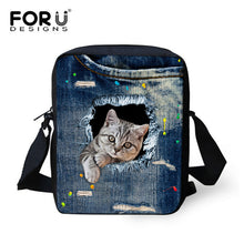 FORUDESIGNS Women Messenger Bags 3D Denim Animal Shoulder Bag Handbags Cute Cat Messenger Bags Children Crossbody Bag for Girls