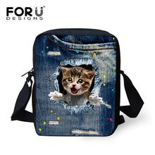 FORUDESIGNS Women Messenger Bags 3D Denim Animal Shoulder Bag Handbags Cute Cat Messenger Bags Children Crossbody Bag for Girls