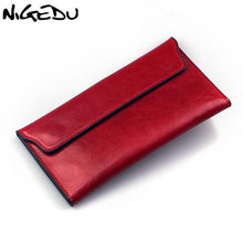 NIGEDU Brand Genuine Leather Women Wallet Long thin Purse Cowhide multiple Cards Holder Clutch bag Fashion Standard Wallet