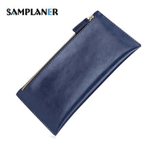 Samplaner Genuine Leather Slim Women Wallets Double Zipper Clutch Bag Ladies Long Wallet Card Holders Purses Clutch Wallets