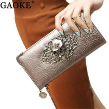 Fashion Metal Skull Pattern PU Leather Long Wallets Women Wallets Portable Casual Lady Cash Purse Card Holder