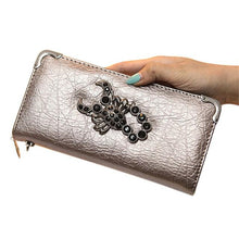 Fashion Metal Skull Pattern PU Leather Long Wallets Women Wallets Portable Casual Lady Cash Purse Card Holder