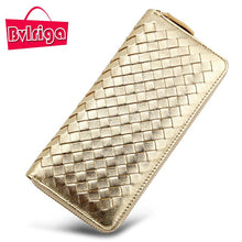 BVLRIGA Brand Luxury Genuine Leather Women Wallet Female Purse Weave Credit Card Holder Gold Clutch Phone Holders Money Bag